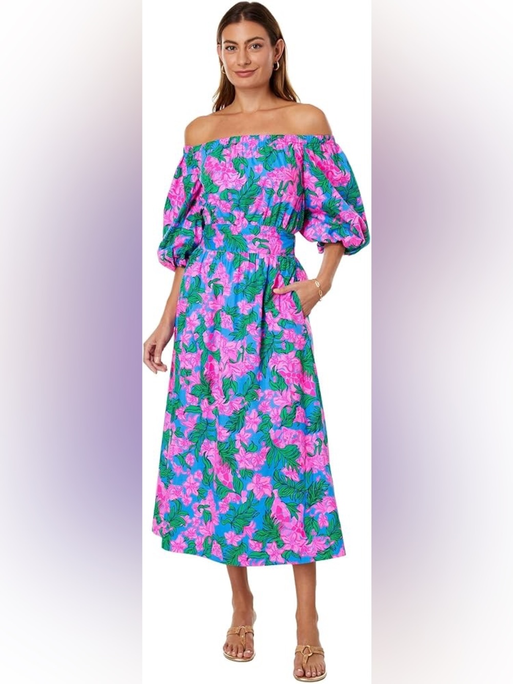 Lilly Pulitzer Shawnlee Elbow Sleeve Dress in Cerise Pink Safari Sunset